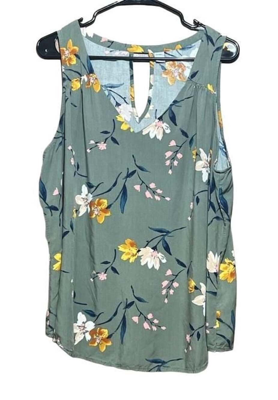 Old Navy V Neck Tank Top Size XXL Green Floral Keyhole Back